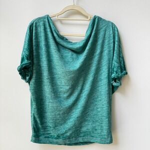 Free People Short-Sleeve Cowl Neck Teal T-Shirt, SZ Small, NWT
